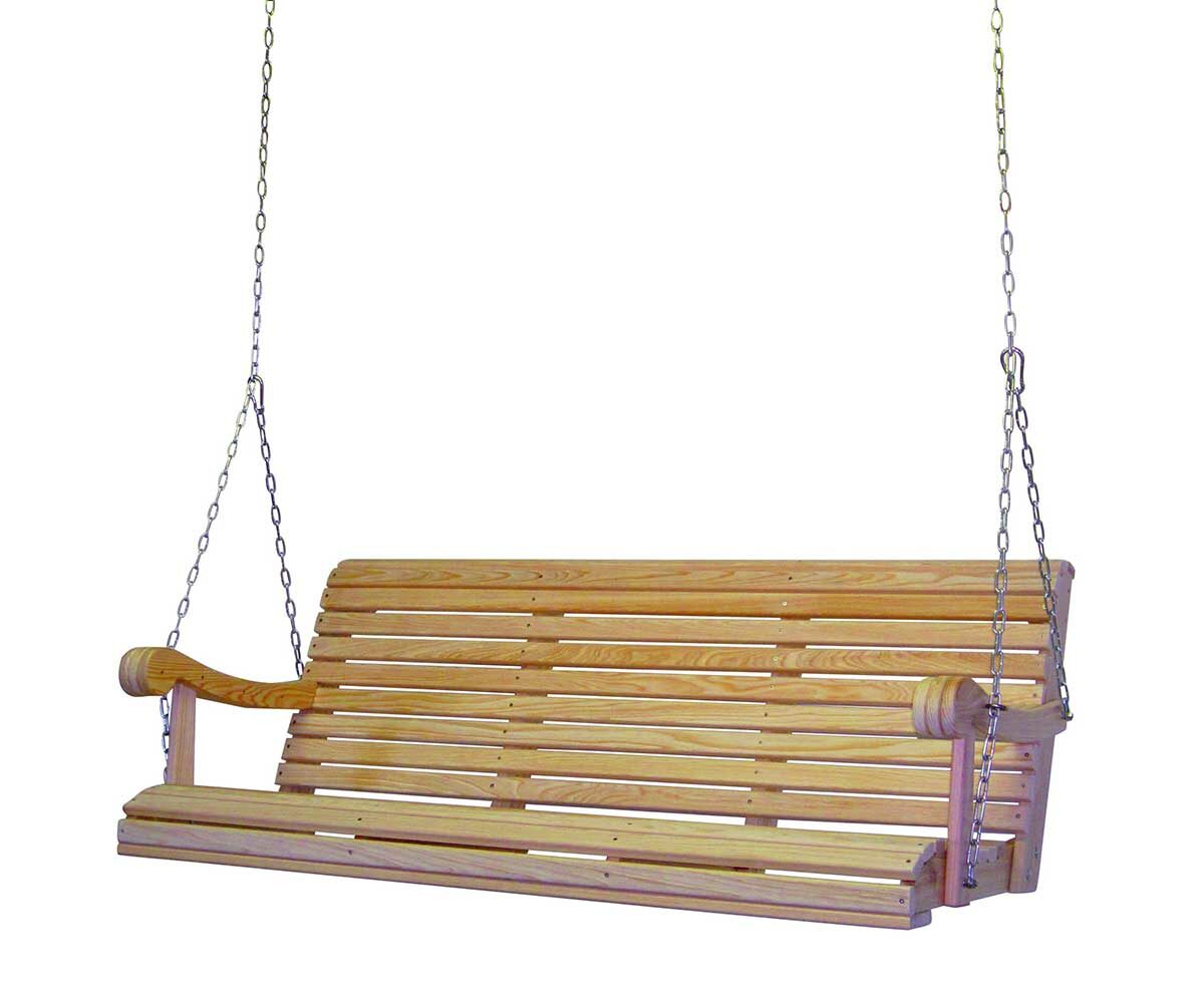 Johnstown swing in pine wood by Hershy Way - natural finish outdoor porch swing