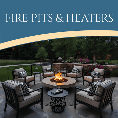 Fire pits & heaters - six deep seating chairs around fire pits with side table - outdoor living - Patio Serenad