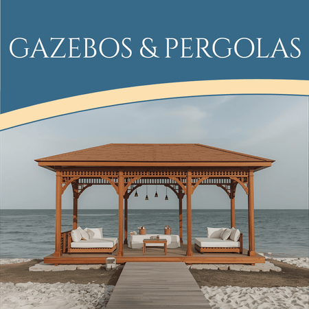 Gazebos & pergolas - oval gazebo with white lounge set on beach path overlooking ocean - Patio Serenada