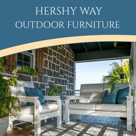 Hershy Way collection - white outdoor chair and loveseat on porch - premium patio furniture - Patio Serenada