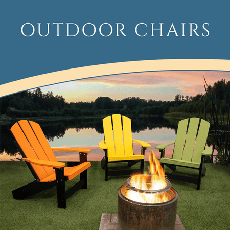 Outdoor chairs - three Summertime chairs around fire pit on lakefront lawn - patio furniture - Patio Serenada