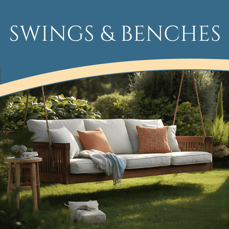 Swings and benches - modern swing with deep cushions, throw pillows, and blanket with side table - Patio Serenada