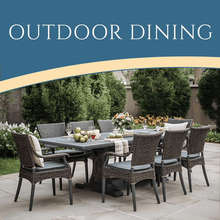 Outdoor dining - 9-piece dining set with cushioned chairs on paver patio in secluded backyard - Patio Serenada