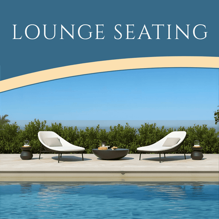 Outdoor lounge seating collection - modern patio lounge chairs by pool with water view - premium outdoor furniture.
