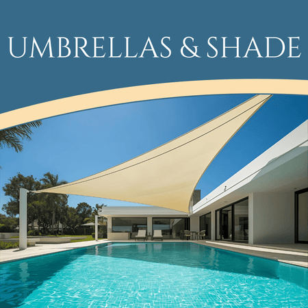 Umbrellas & shade - sail shade over pool next to cabana - outdoor shade solutions - Patio Serenada